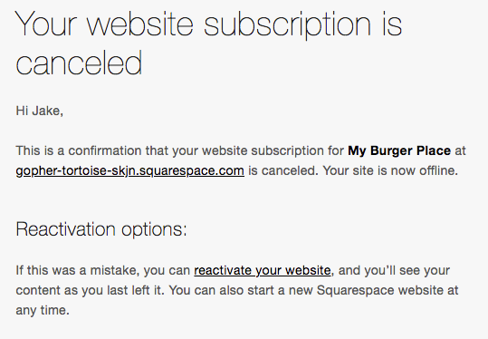 Squarespace cancellation copy